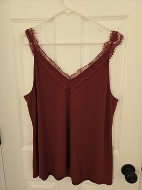 Y2K Western Grace & Lace Burgundy Lace-Trim V-Neck Chemise Cami Sz. L, Like New